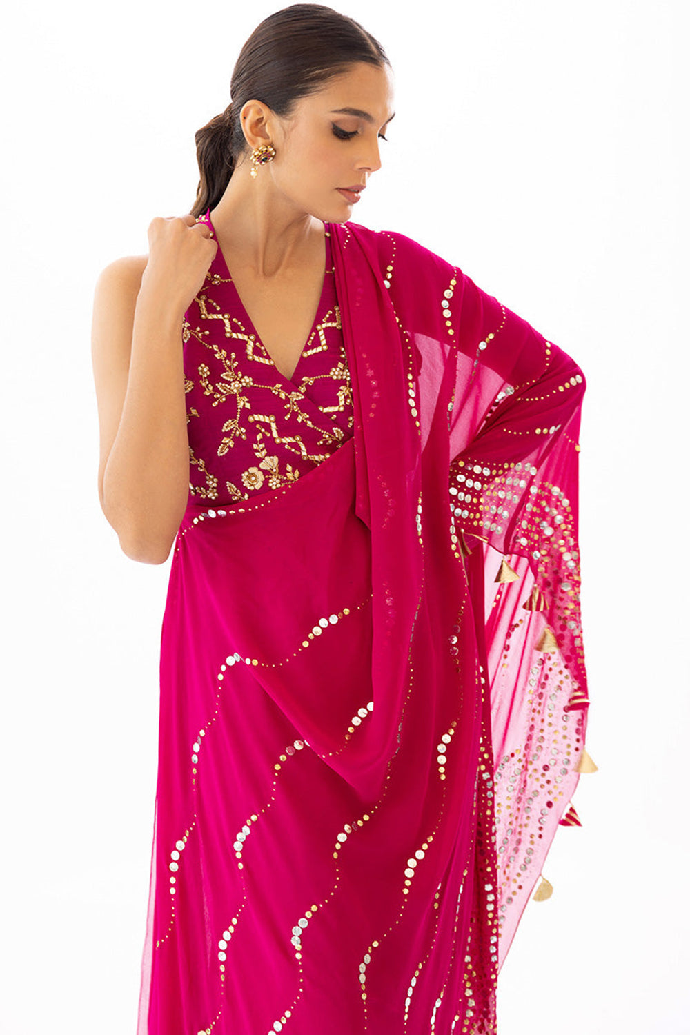 Sania Maskatiya - Zeny - Rosa Bagh 22 - FL-22-71-Fuschia - 3 Pc Chiffon Sari - TC-296