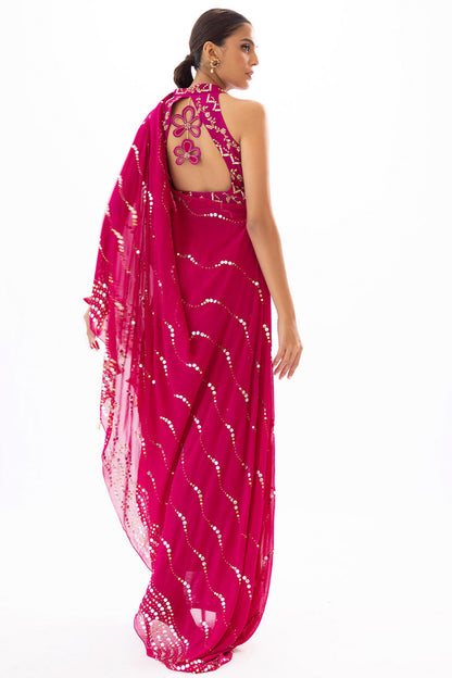 Sania Maskatiya - Zeny - Rosa Bagh 22 - FL-22-71-Fuschia - 3 Pc Chiffon Sari - TC-296