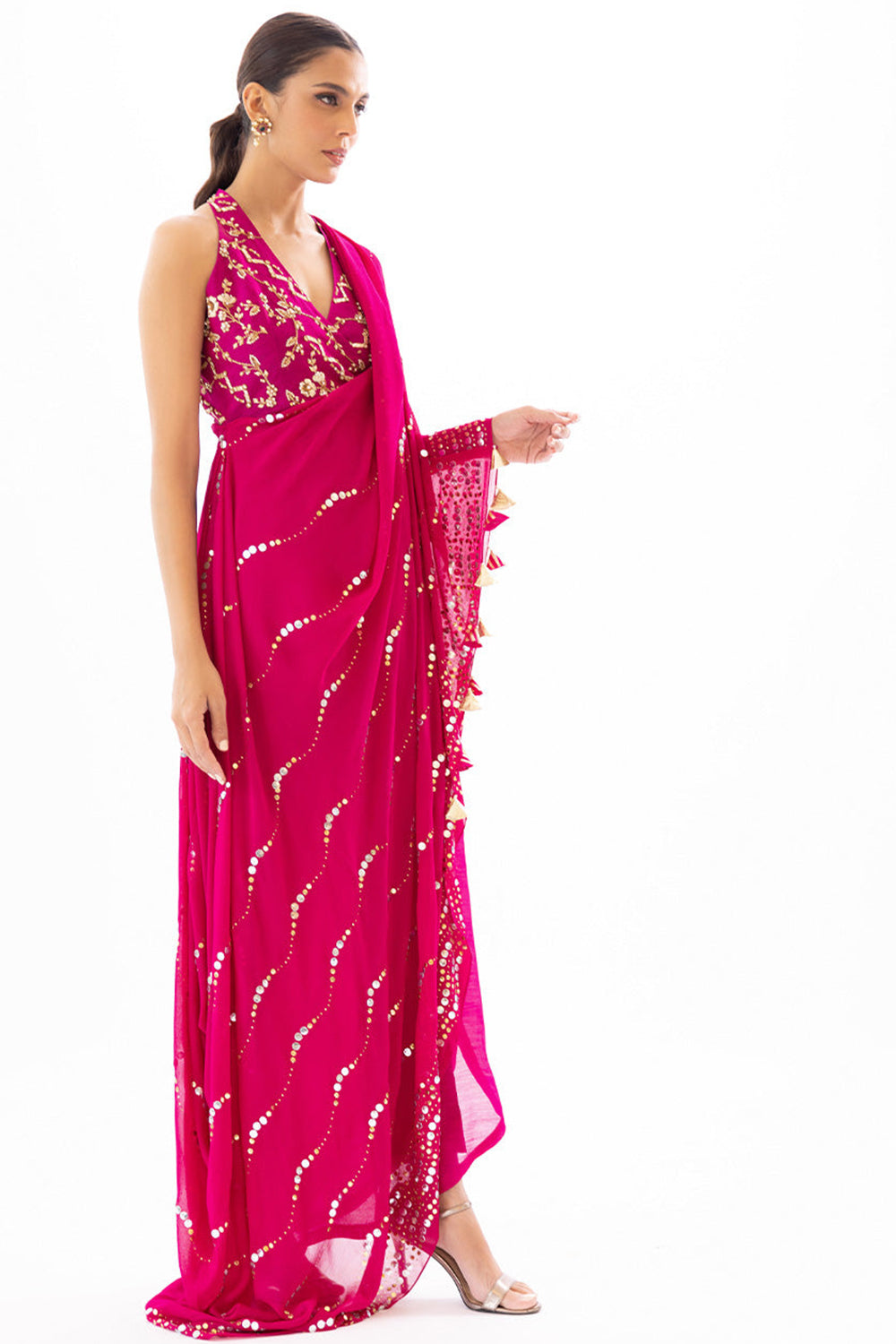 Sania Maskatiya - Zeny - Rosa Bagh 22 - FL-22-71-Fuschia - 3 Pc Chiffon Sari - TC-296