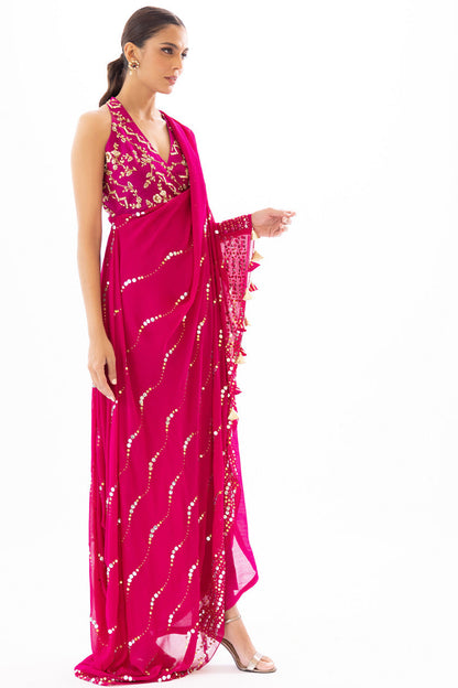 Sania Maskatiya - Zeny - Rosa Bagh 22 - FL-22-71-Fuschia - 3 Pc Chiffon Sari - TC-296