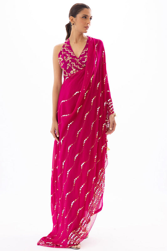 Sania Maskatiya - Zeny - Rosa Bagh 22 - FL-22-71-Fuschia - 3 Pc Chiffon Sari - TC-296